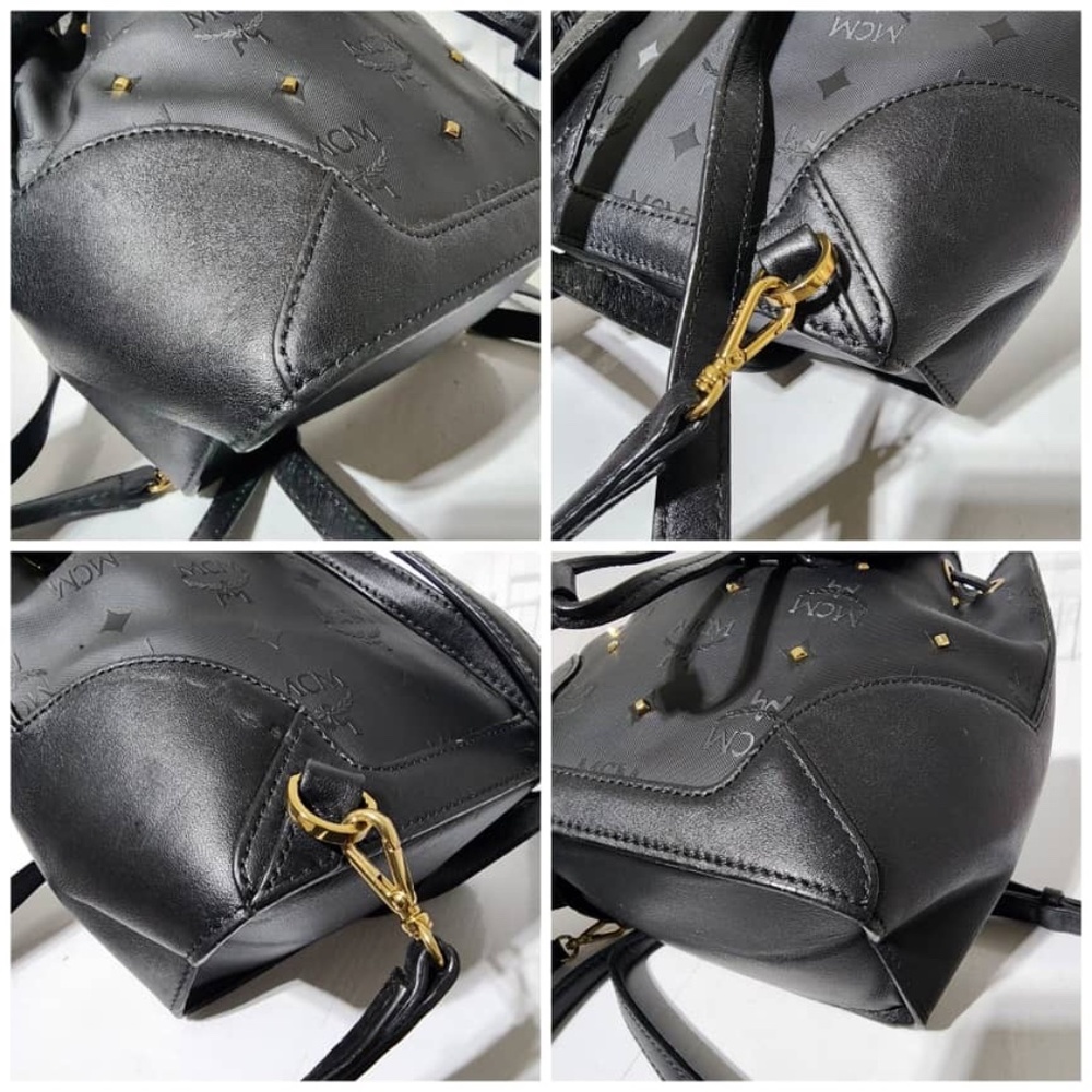 Authentic MCM Visetos Leather Drawstring Backpack Black - Picture 12 of 13